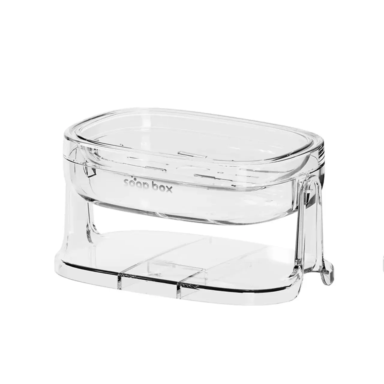 Savoniera cu Suport 2 in 1, Pentru Perete sau Blat, PET, Scurgere Optima, Argintiu Transparent (5)