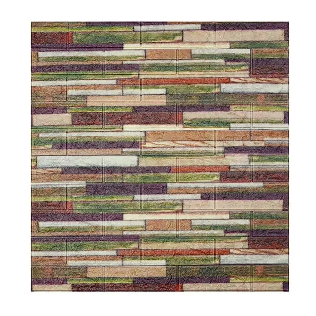 Set 10 Placi Tapet 3D, 70 x 77 cm, Grosime 3 mm, din Polietilena, Model Caramida, Suprafata acoperita 5.3 mp, Caramida Colorata