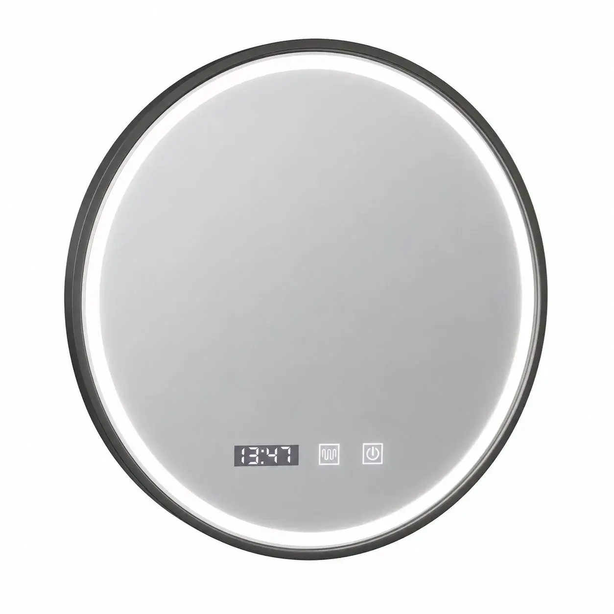 Oglinda LED Touch NOVARA Sistem Dezaburire, Ceas si Temperatura 90 cm Rama Negru Brushed (3)
