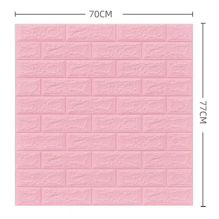 Set 10 Placi Tapet 3D, 70 x 77 cm, Grosime 3 mm, din Polietilena, Model Caramida, Suprafata acoperita 5.3 mp, Roz (8)
