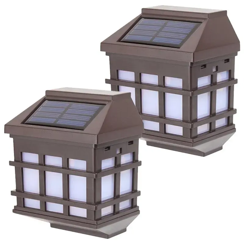 Lampa solara LED tip Felinar pentru perete, Set 2 Bucati, 11.5 x 8.3cm, 1.2V, ABS, 400mAh, Lumina Alb Cald, Maro (2)