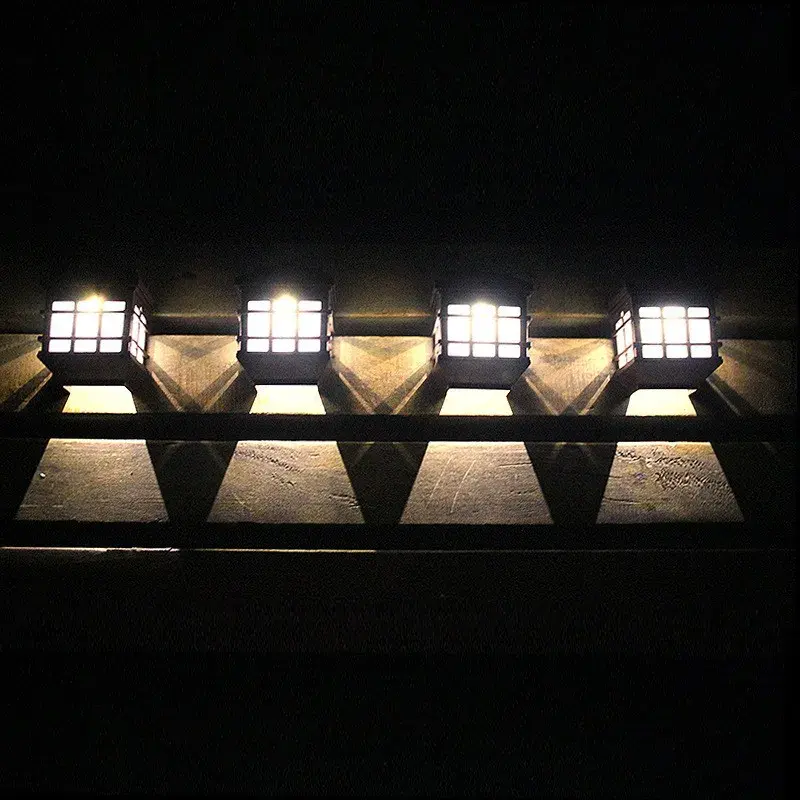 Lampa solara LED tip Felinar pentru perete, Set 2 Bucati, 11.5 x 8.3cm, 1.2V, ABS, 400mAh, Lumina Alb Cald, Maro (6)
