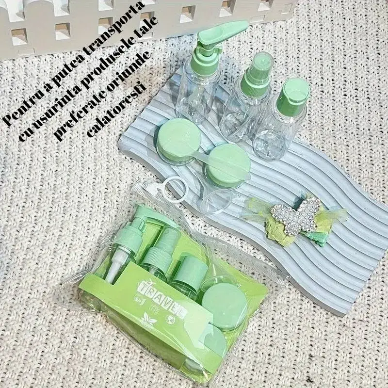 Set Recipiente pentru Cosmetice, 5 Piese, cu Gentuta, pentru Calatorii, Reutilizabile, Verde, Material Plastic, 40 ml, 10g (3)