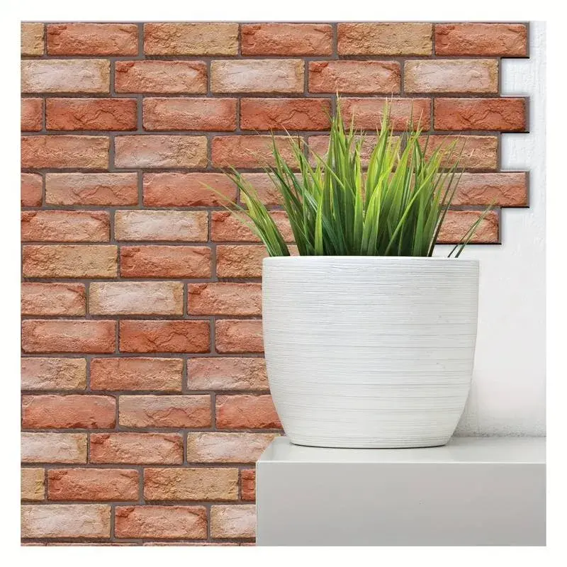 Set 10 x Placi Tapet Autocolant 3D cu Imitatie de Caramida, pentru Perete Bucatarie Sufragerie, Usor de Curatat, Rezistent la Apa, Autoadeziv, 30x30 cm, Maro (2)