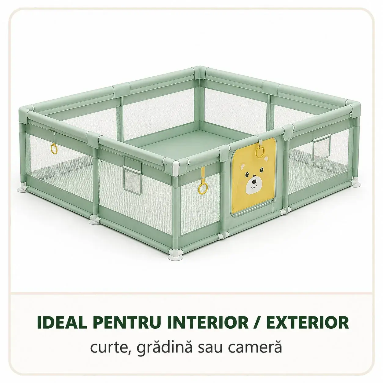 Tarc de Joaca pentru Bebelusi cu Poarta de Siguranta, DNT-147, 180 x 150 x 65 cm, pana la 3 ani, Spatiu de Joaca pentru Interior/Exterior, Portabil pentru Curte, Plasa Respirabila, ABS Poiester, Verde (2)