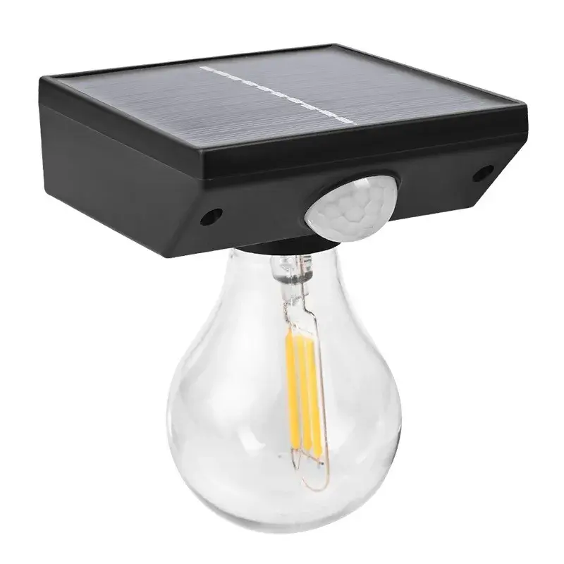 Lampa solara, pentru exterior, tip bec, rezistenta la apa IP65, material ABS, baterie 3.7V, 1200 mah, 9.5 x 11 cm, autonomie 8 ore, senzor de miscare, alb cald