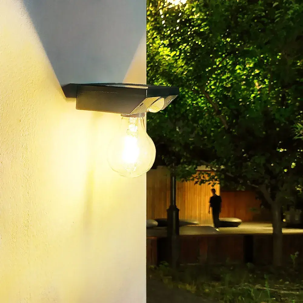 Lampa solara, pentru exterior, tip bec, rezistenta la apa IP65, material ABS, baterie 3.7V, 1200 mah, 9.5 x 11 cm, autonomie 8 ore, senzor de miscare, alb cald (4)