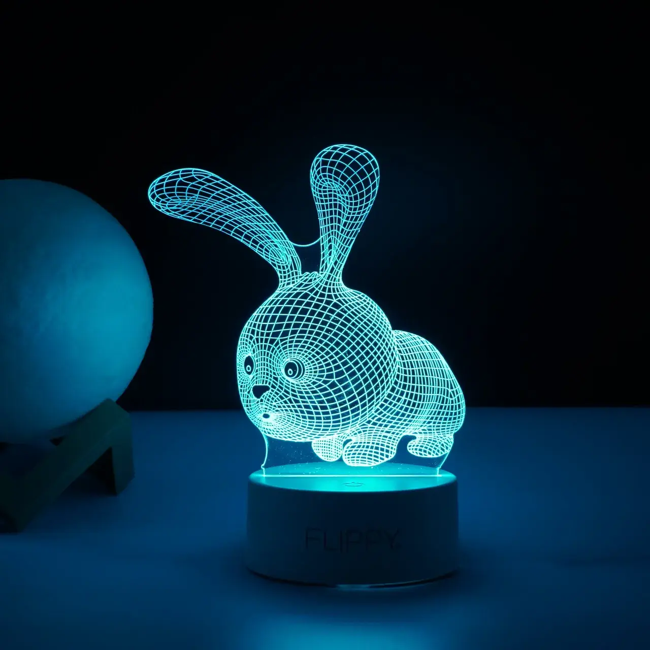 Lampa LED decorativa, 3D, Iepure, cu USB si baterii, 20 cm inaltime, din material acril, lumina multicolora si telecomanda inclusa, alb (5)
