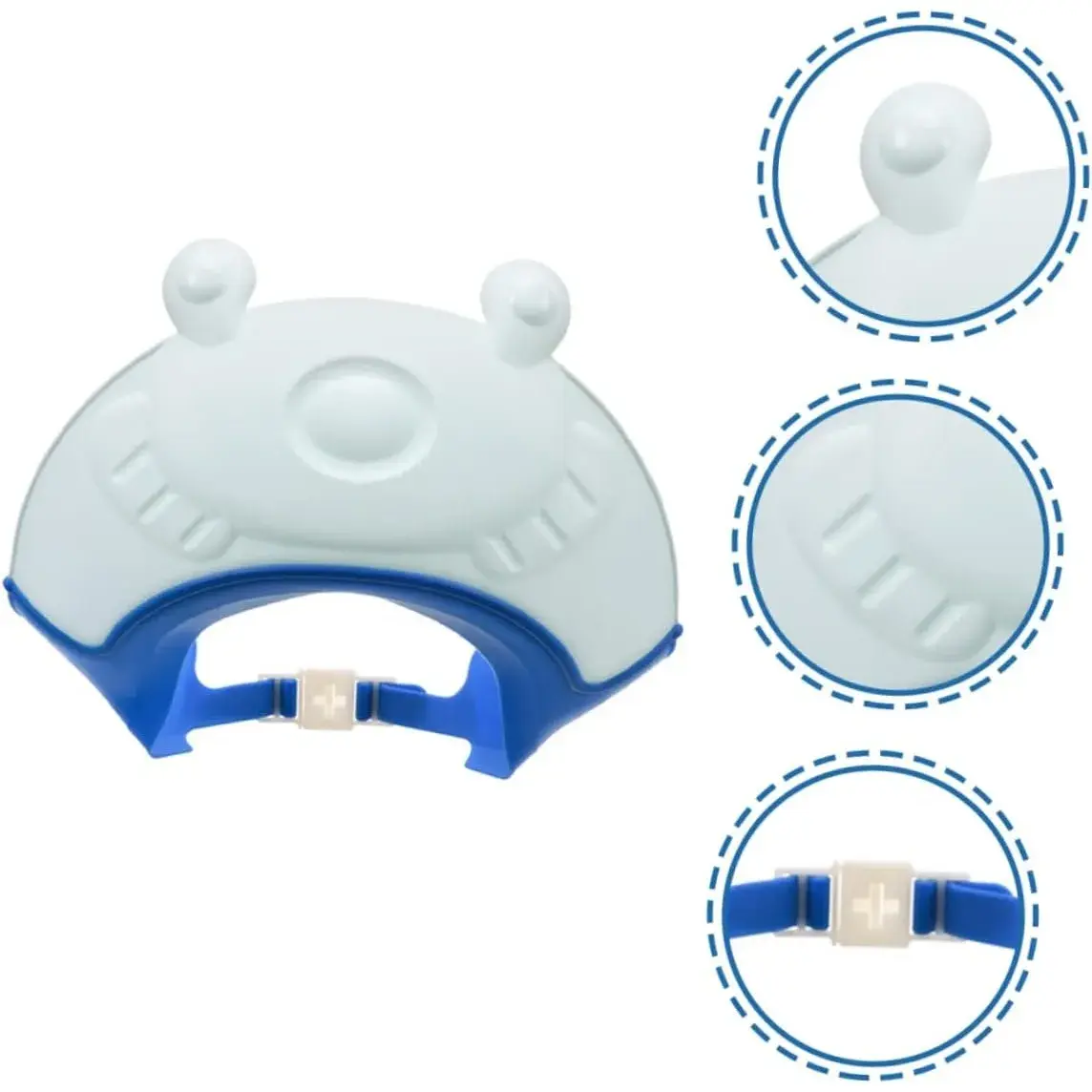 Viziera de Protectie Baie Pentru Copii, Fippy, Model Broasca, Dimensiune ajustabila, Durabil, Usor de curatat, Impotriva Samponului, pentru Ochi si Urechi, TPE+PP, 24x23 cm, Albastru (2)