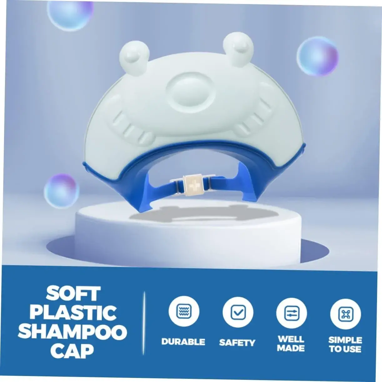 Viziera de Protectie Baie Pentru Copii, Fippy, Model Broasca, Dimensiune ajustabila, Durabil, Usor de curatat, Impotriva Samponului, pentru Ochi si Urechi, TPE+PP, 24x23 cm, Albastru (4)