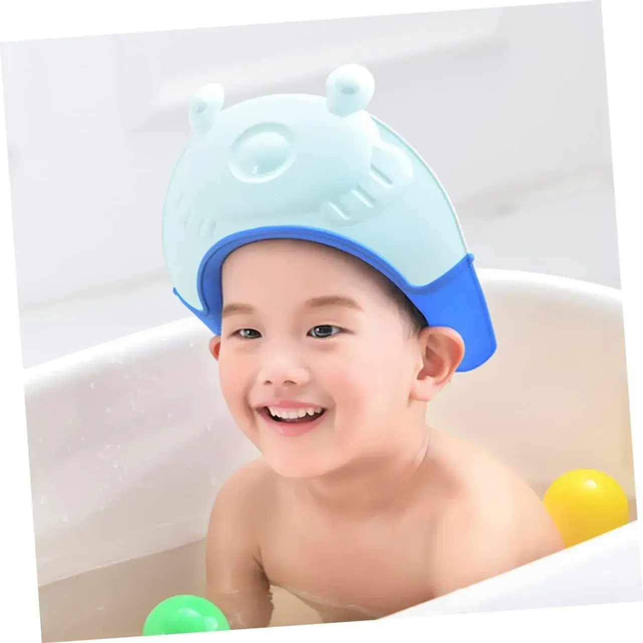 Viziera de Protectie Baie Pentru Copii, Fippy, Model Broasca, Dimensiune ajustabila, Durabil, Usor de curatat, Impotriva Samponului, pentru Ochi si Urechi, TPE+PP, 24x23 cm, Albastru (8)
