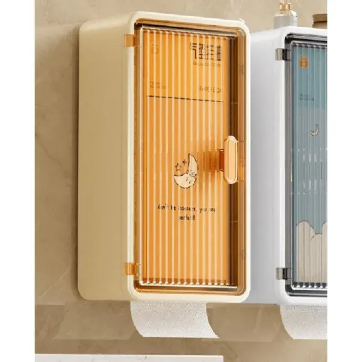 Organizator Cosmetice, Montare pe Perete fara Perforare, 36.5x10.9x20 cm, din PP si ABS, Bej, Usa Transparenta (4)