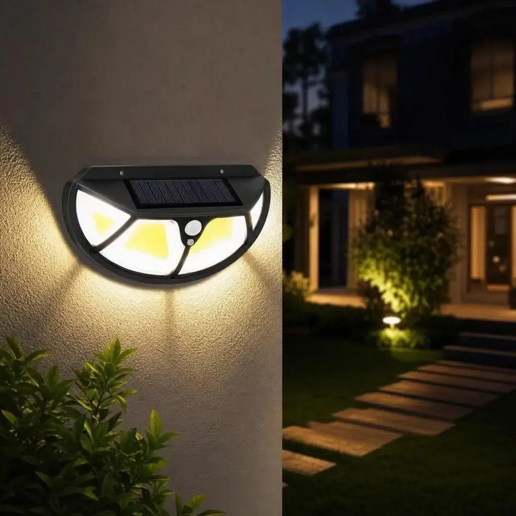 Lampa Solara de Perete, Iluminare pe Patru Fete, Alimentare Solara, pentru Gradina, Curte si Terasa (2)