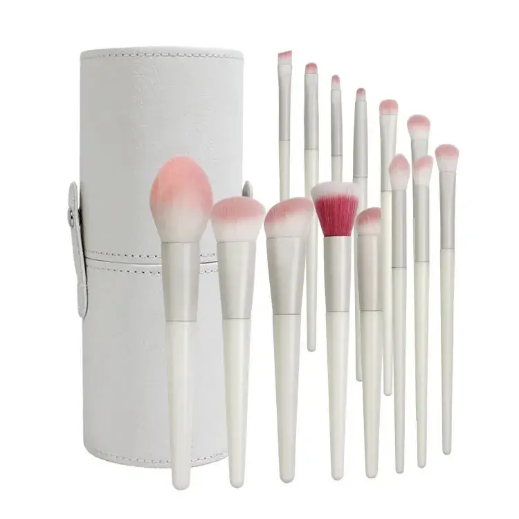 Set 14 Pensule de Machiaj cu Peri Moi, cu Suport pentru Depozitare, Bej