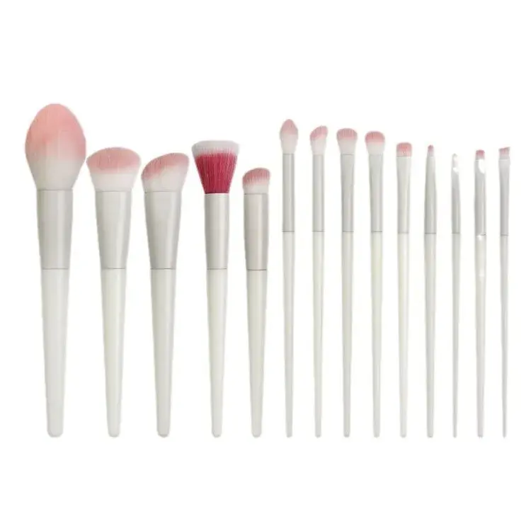 Set 14 Pensule de Machiaj cu Peri Moi, cu Suport pentru Depozitare, Bej (4)