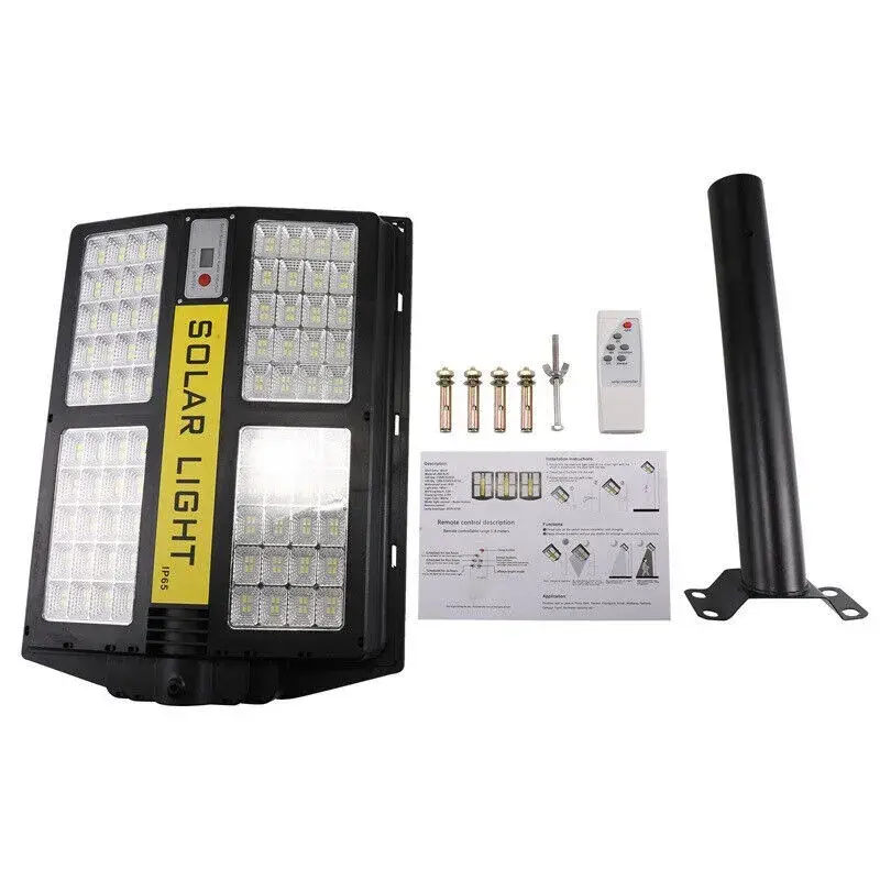 Lampa solara stradala, cu telecomanda, senzor de miscare si lumina, suport prindere, 280 LED-uri, IP65, ABS, 12AH, 500W, temperatura culoare 6500K, 44.5x37.7x6.6 cm, autonomie 10-12 ore, negru (3)