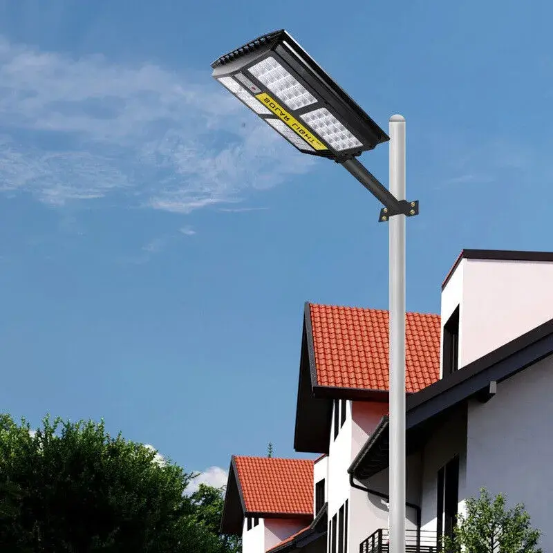 Lampa solara stradala, cu telecomanda, senzor de miscare si lumina, suport prindere, 280 LED-uri, IP65, ABS, 12AH, 500W, temperatura culoare 6500K, 44.5x37.7x6.6 cm, autonomie 10-12 ore, negru (4)
