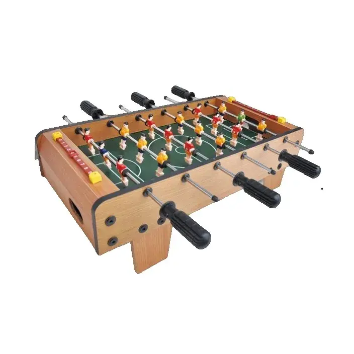 Masa de Fotbal cu Teren, cu Picioare Scurte, 6 Manere, Tablou de Scor, 50 x 25 x 18 cm, din Lemn/Otel/ABS, Maro