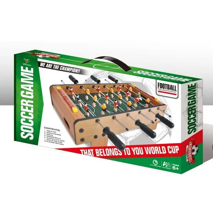 Masa de Fotbal cu Teren, cu Picioare Scurte, 6 Manere, Tablou de Scor, 50 x 25 x 18 cm, din Lemn/Otel/ABS, Maro (2)