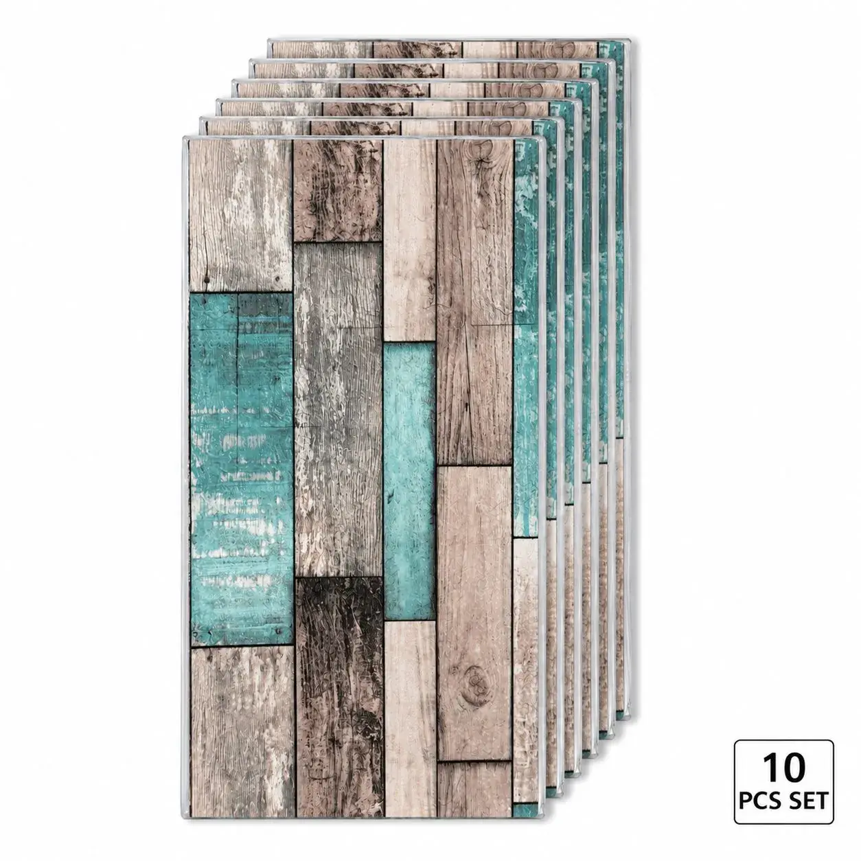 Set 10 Placi Tapet 3D, 36 x 70 cm, Grosime 3 mm, din Rasina, Tip Placi de Lemn, Suprafata Acoperita 4.9 mp, Gri/Albastru (3)
