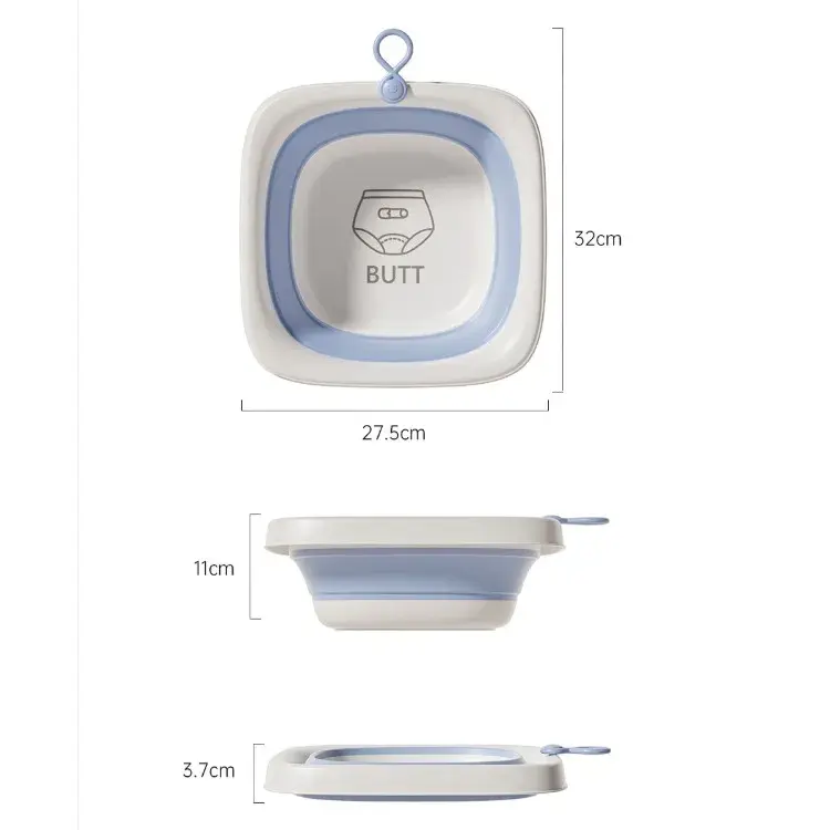 Cada Pliabila pentru Baie pentru Copii, Cadita pentru Bebelusi, Model Patrat pentru Fundulet, Albastru, 32x27.5x3.7 cm, 4 L (7)