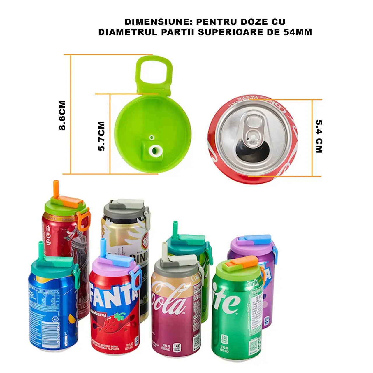 Capac Anti Varsare pentru Doze, Model cu Pai Transparent, Reutilizabil, din Plastic, cu Maner Transportabil, 5.4 cm, Albastru (2)