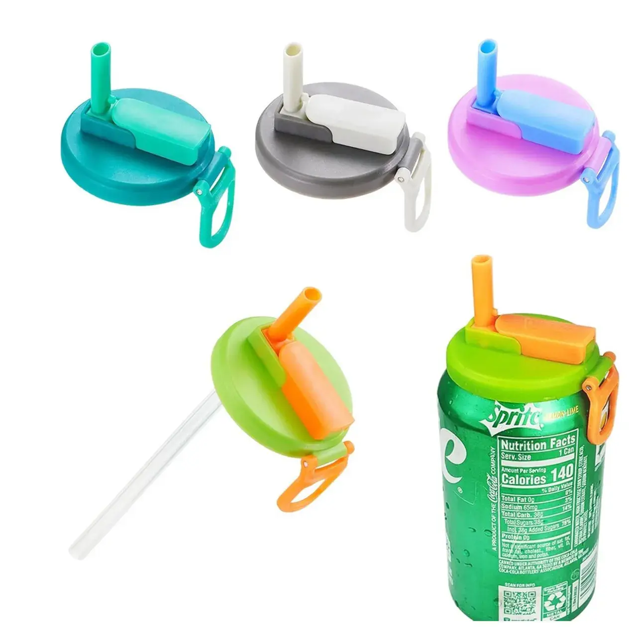 Capac Anti Varsare pentru Doze, Model cu Pai Transparent, Reutilizabil, din Plastic, cu Maner Transportabil, 5.4 cm, Albastru (3)
