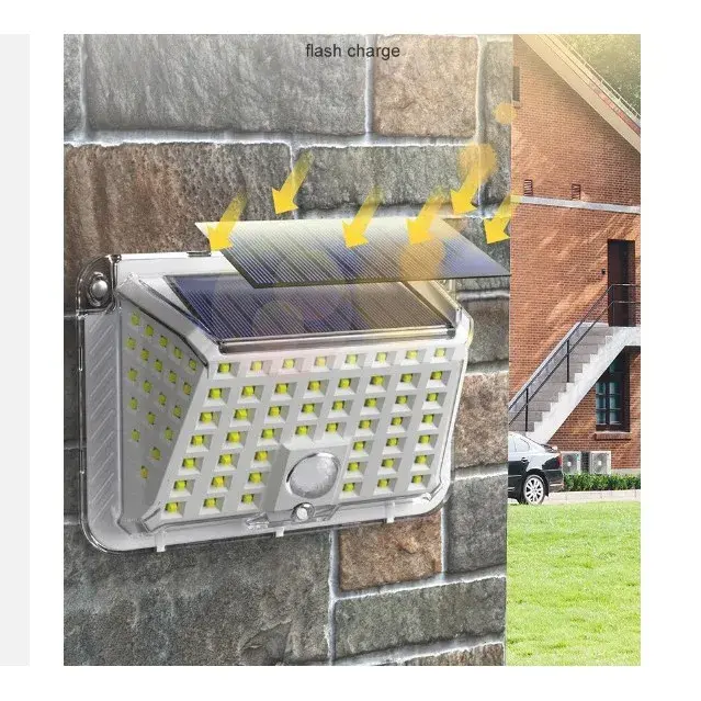 Lampa solara de perete, 90 LED-uri SMD, senzor de miscare, IP65, 1200mAh, material ABS, lumina alb rece, alb (5)