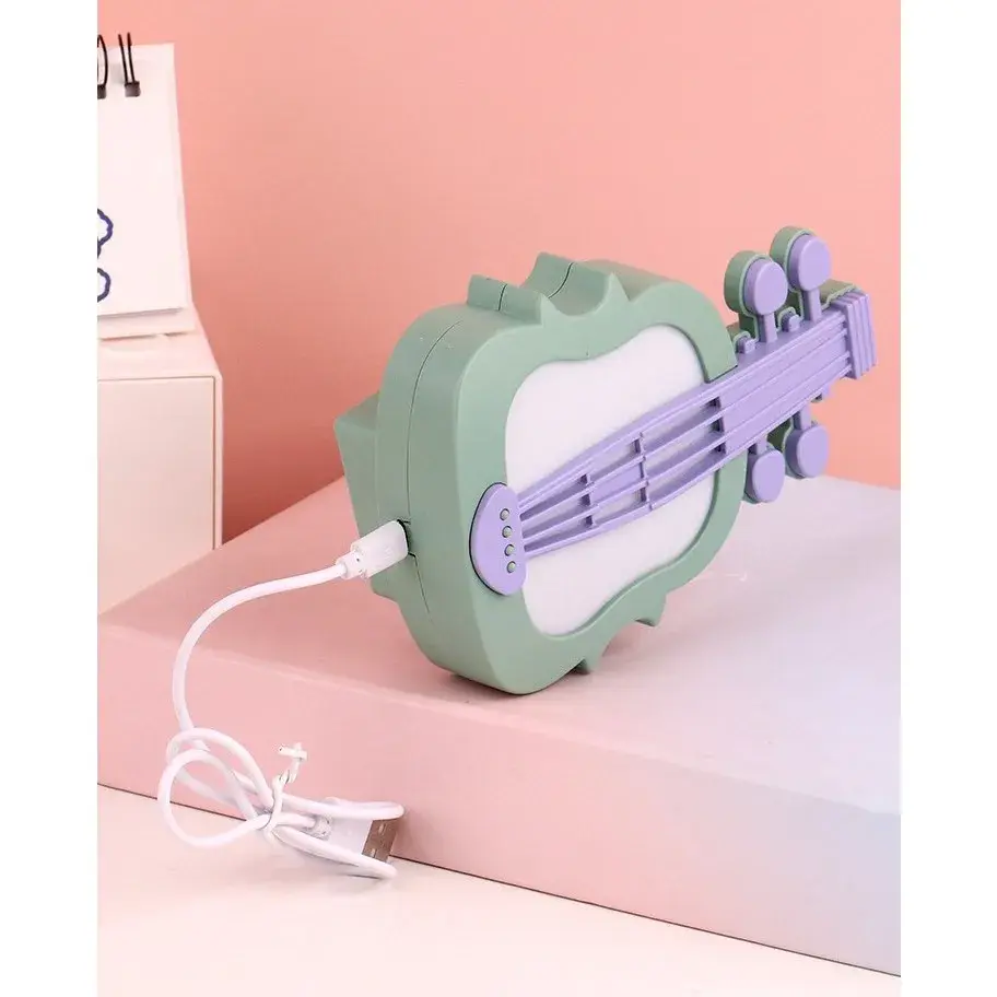 Lampa de Veghe, cu Protectie pentru Ochi, Model Violina, Lumina Calda, Incarcare USB, ABS, 14.3x5x9.9 cm, Verde/ Mov (3)