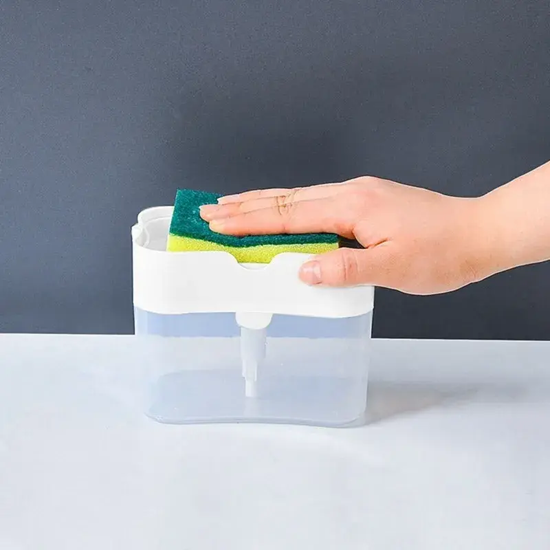 Dozator, Dispenser 2 in 1 pentru Detergent Lichid de Vase sau pentru Obiecte Sanitare cu Suport pentru Burete de Bucatarie,14 x 10.5 x 10 cm, capacitate 380 ml, alb (3)