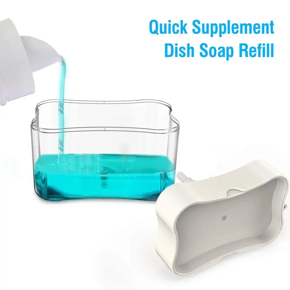 Dozator, Dispenser 2 in 1 pentru Detergent Lichid de Vase sau pentru Obiecte Sanitare cu Suport pentru Burete de Bucatarie,14 x 10.5 x 10 cm, capacitate 380 ml, alb (5)