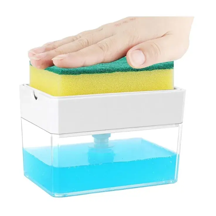 Dozator, Dispenser 2 in 1 pentru Detergent Lichid de Vase sau pentru Obiecte Sanitare cu Suport pentru Burete de Bucatarie,14 x 10.5 x 10 cm, capacitate 380 ml, alb (6)