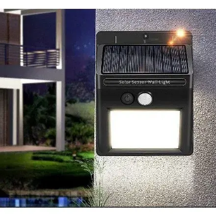 Lampa cu incarcare solara si senzor de miscare pentru exterior, 64 LED cu distanta de inductie, montaj pe perete, fara cabluri (2)
