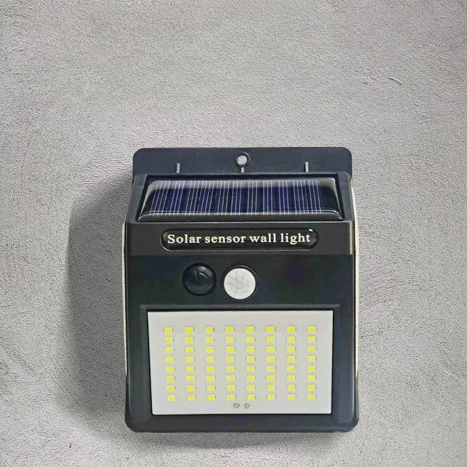 Lampa cu incarcare solara si senzor de miscare pentru exterior, 64 LED cu distanta de inductie, montaj pe perete, fara cabluri (4)