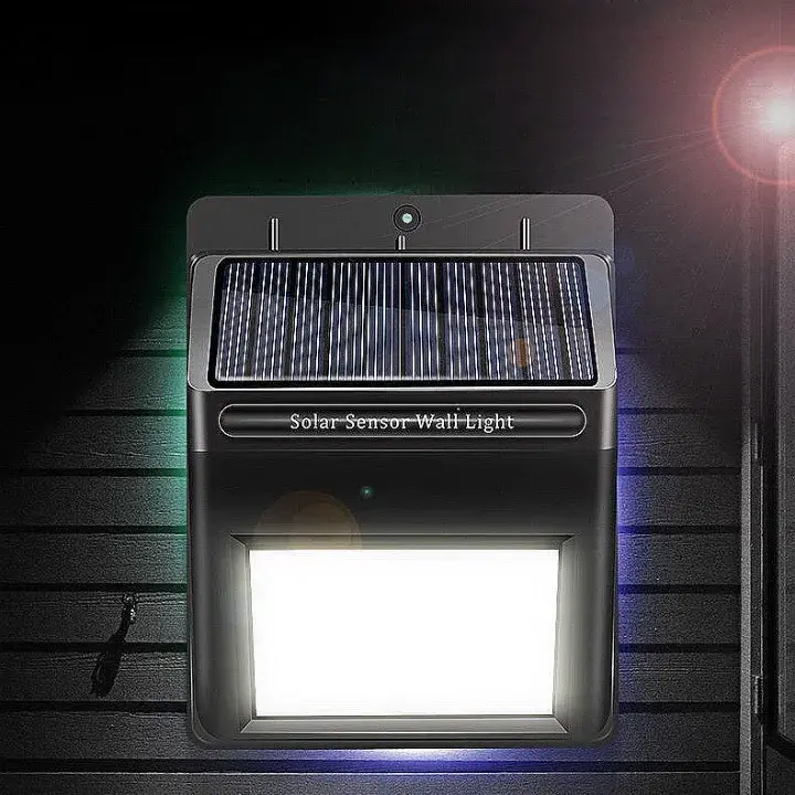 Lampa cu incarcare solara si senzor de miscare pentru exterior, 64 LED cu distanta de inductie, montaj pe perete, fara cabluri (6)