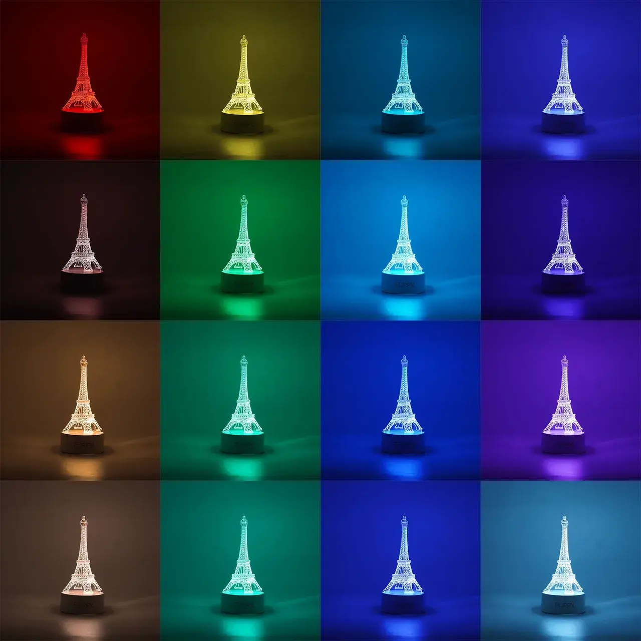 Lampa LED decorativa, 3D, Turnul Eiffel, din material acril si lumina multicolora, alb (2)
