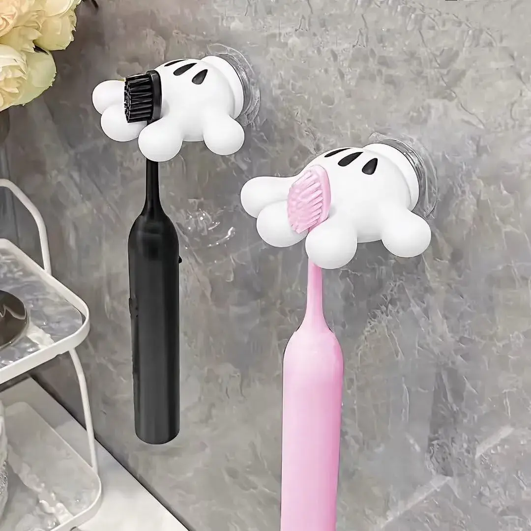 Suport de Baie, Multifunctional, pentru Periute/Cabluri, din PVC, cu Ventuza, Model Manusa Mickey Mouse, 7 x 6.5 cm, Alb (3)