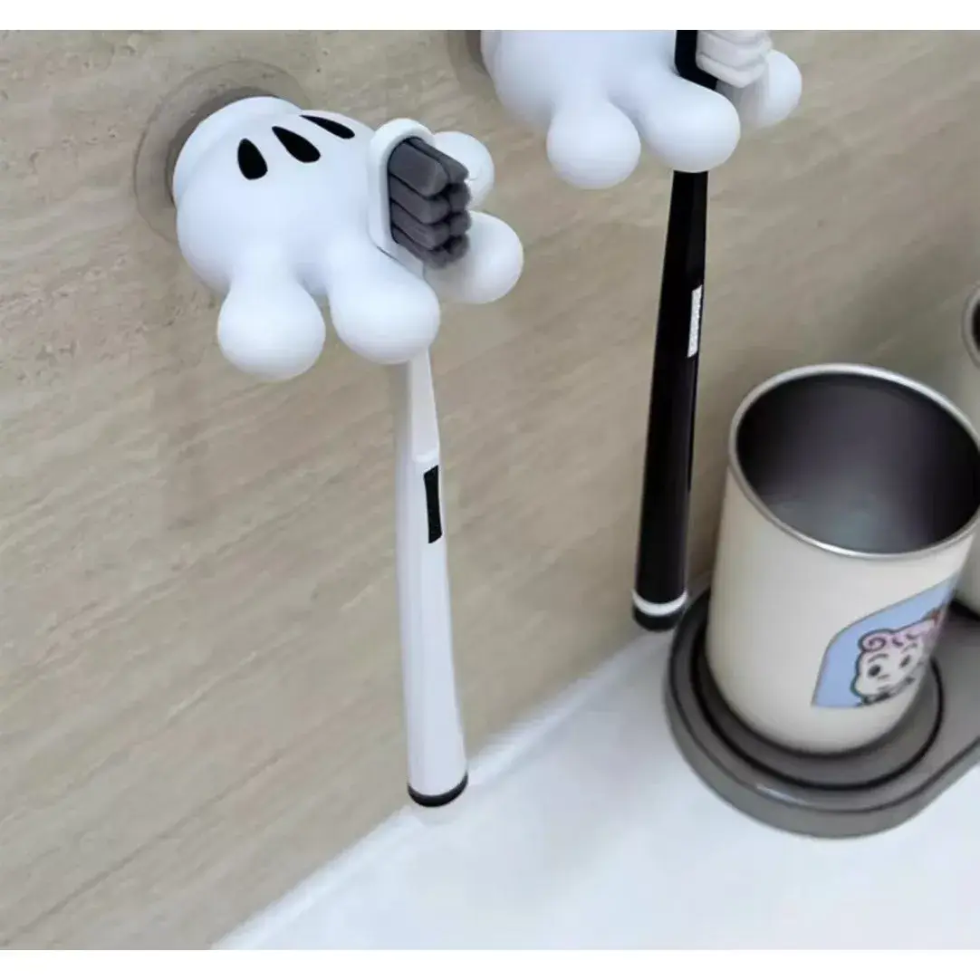 Suport de Baie, Multifunctional, pentru Periute/Cabluri, din PVC, cu Ventuza, Model Manusa Mickey Mouse, 7 x 6.5 cm, Alb (4)