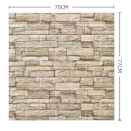 Set 10 Placi Tapet 3D, 70 x 77 cm, Grosime 3 mm, din Polietilena, Model Caramida, Suprafata acoperita 5.3 mp, Bej (2)
