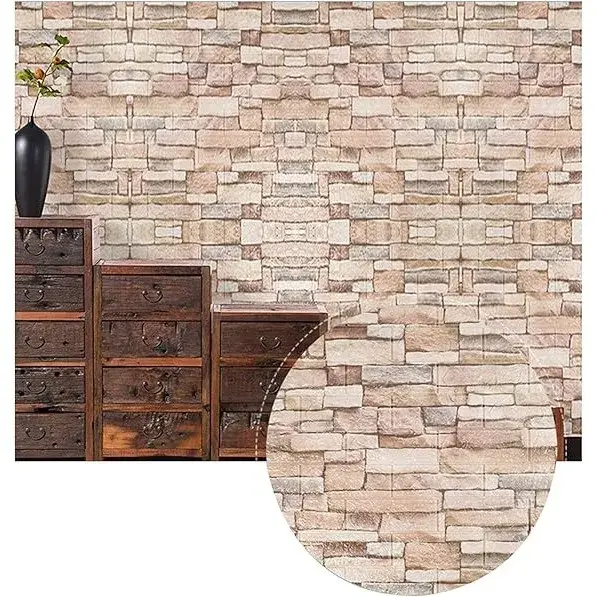 Set 10 Placi Tapet 3D, 70 x 77 cm, Grosime 3 mm, din Polietilena, Model Caramida, Suprafata acoperita 5.3 mp, Bej (3)