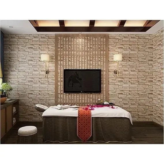 Set 10 Placi Tapet 3D, 70 x 77 cm, Grosime 3 mm, din Polietilena, Model Caramida, Suprafata acoperita 5.3 mp, Bej (4)