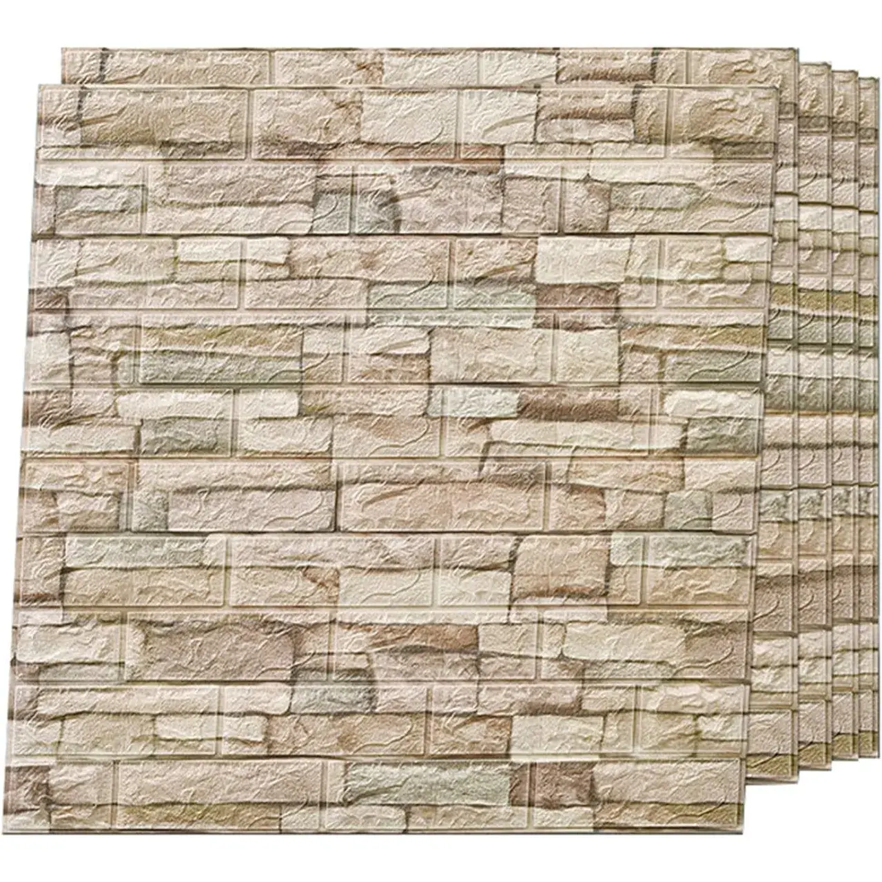 Set 10 Placi Tapet 3D, 70 x 77 cm, Grosime 3 mm, din Polietilena, Model Caramida, Suprafata acoperita 5.3 mp, Bej (7)