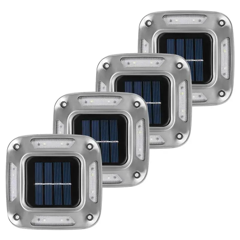 Lampa solara LED pentru gradina, Set 4 Bucati, 8 LED-uri, Prindere de Perete / Impamantare, IP65, forma patrat, ABS si Policarbonat, 9 x 9 cm, baterie 1.2V, 600 mah, Alb Rece, Gri (2)