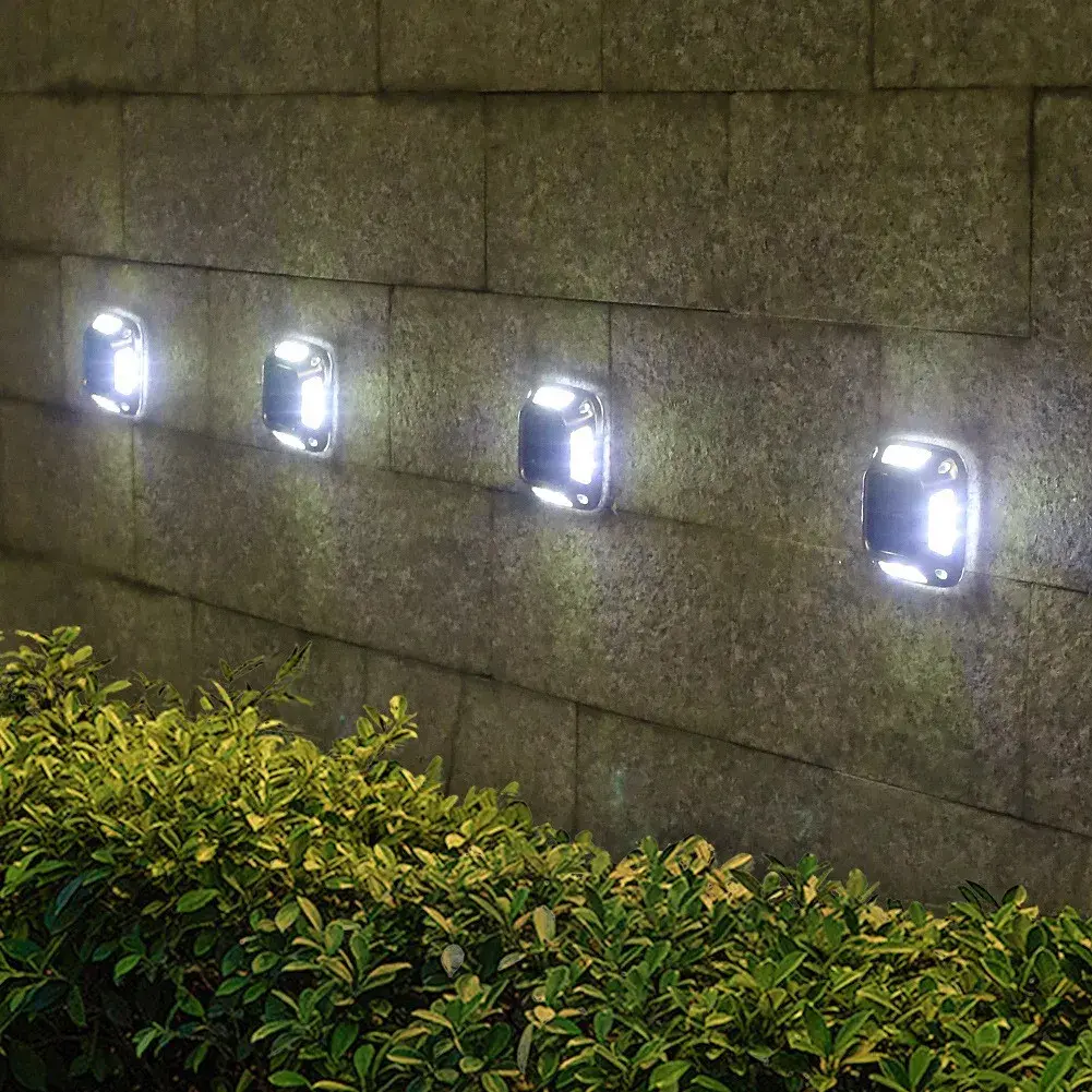 Lampa solara LED pentru gradina, Set 4 Bucati, 8 LED-uri, Prindere de Perete / Impamantare, IP65, forma patrat, ABS si Policarbonat, 9 x 9 cm, baterie 1.2V, 600 mah, Alb Rece, Gri (6)