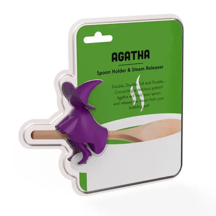 Suport Capac Anti-Varsare, Suport Lingura pentru Oala, Model Vrajitoare, din Silicon, Mov (4)