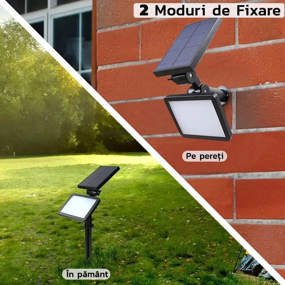 Lampa solara pentru terasa/gradina 48 de LED-uri, cu 2 moduri de fixare, senzor de lumina, IP44, material ABS, 5W, 80 lm, 26.5 cm x 14 cm, Alb Rece (2)