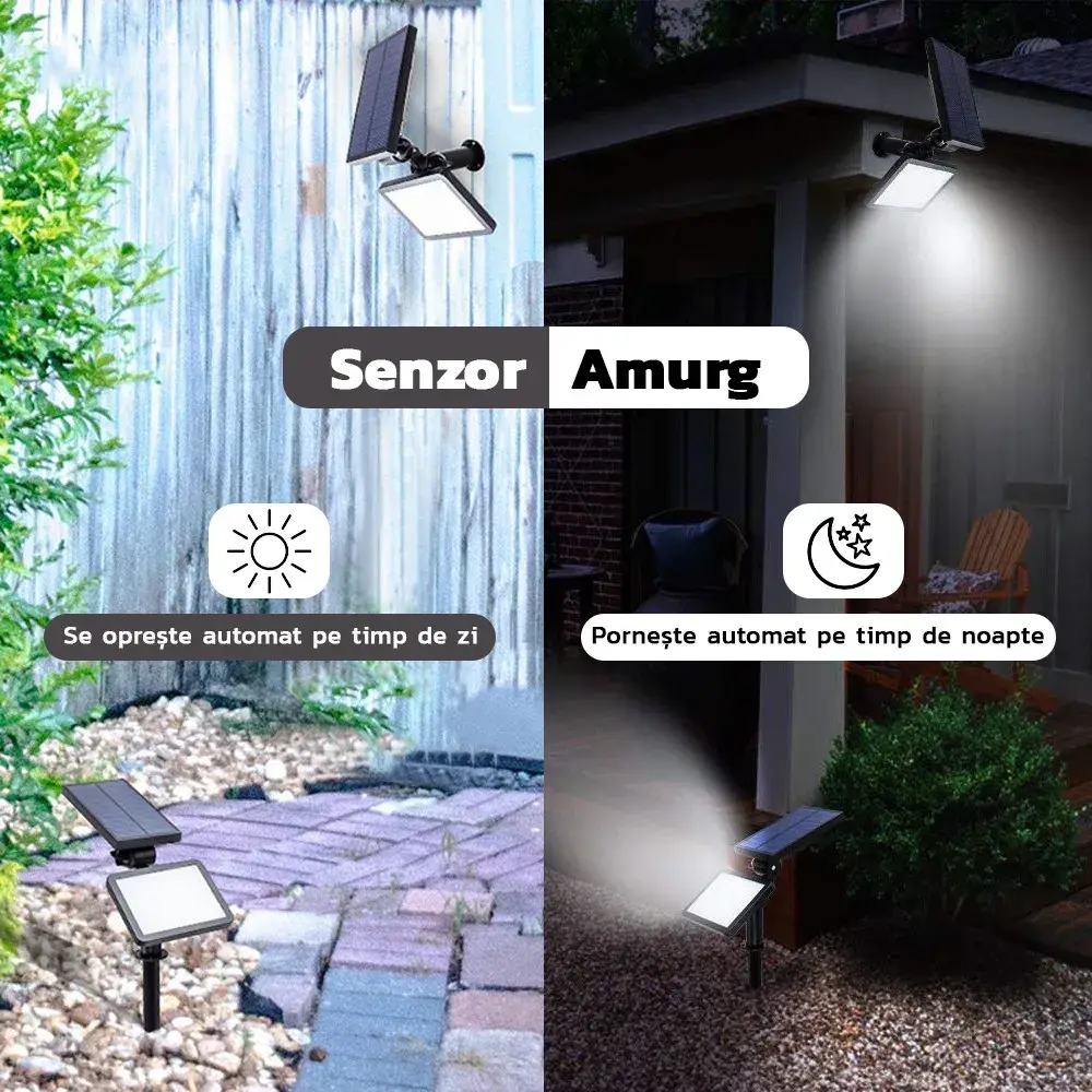Lampa solara pentru terasa/gradina 48 de LED-uri, cu 2 moduri de fixare, senzor de lumina, IP44, material ABS, 5W, 80 lm, 26.5 cm x 14 cm, Alb Rece (5)