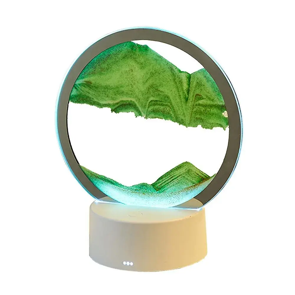 Lampa decorativa tip clepsidra, imagine 3D dinamica, nisipuri miscatoare, 16 x 18.5 cm, Verde