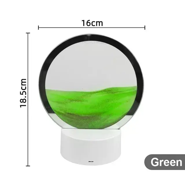 Lampa decorativa tip clepsidra, imagine 3D dinamica, nisipuri miscatoare, 16 x 18.5 cm, Verde (2)