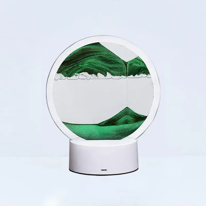 Lampa decorativa tip clepsidra, imagine 3D dinamica, nisipuri miscatoare, 16 x 18.5 cm, Verde (3)